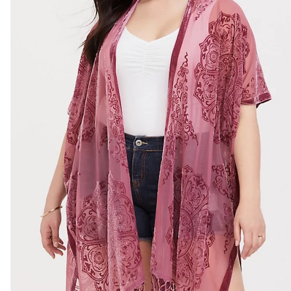 TORRID Pink Burnout Velvet Kimono